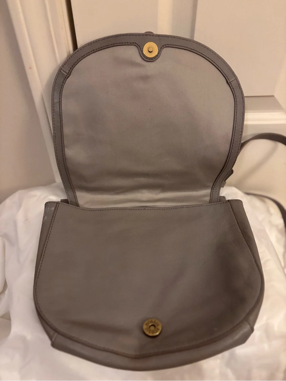 Fossil Gray Leather Crossbody Bag